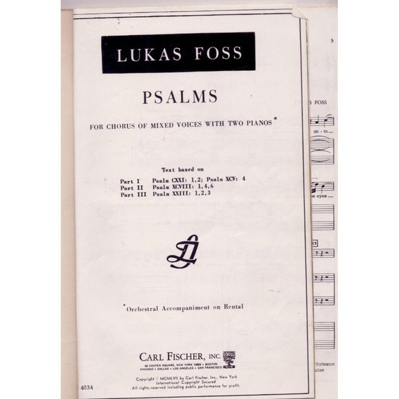 VINTAGE 1957 LUKAS FOSS PSALMS BOOK, for chorus of - Picture 3 of 4